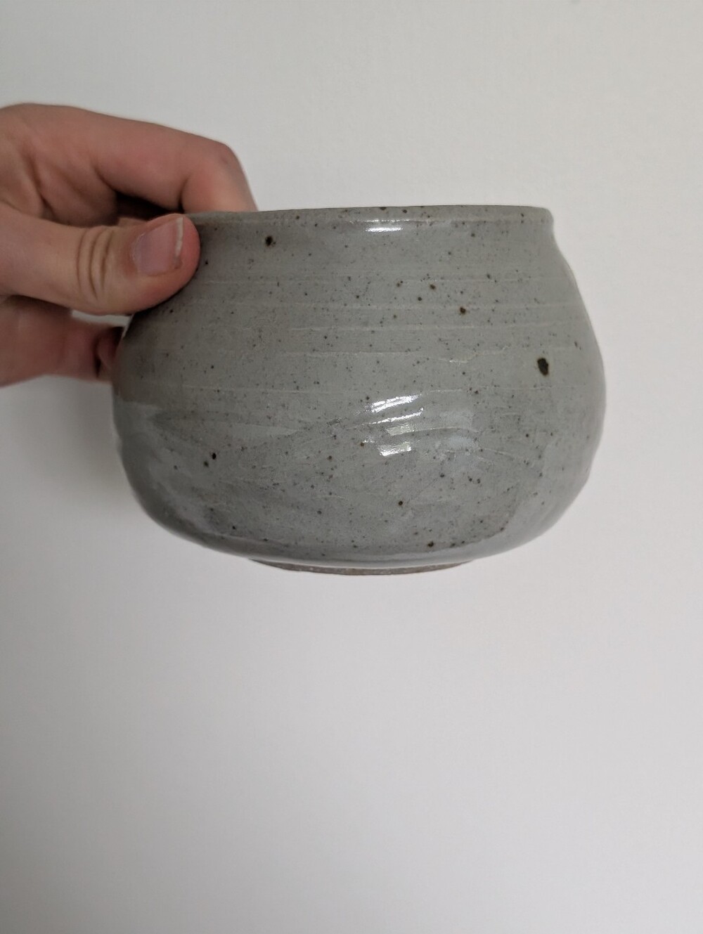 Vintage 1990 Signed Studio Pottery Speckled Grey Ceramic Planter Vessel